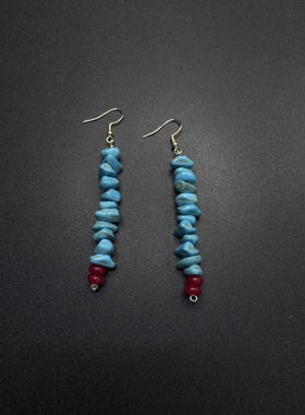 New Vintage波西米亚风蓝松碎石流苏耳环复古名族耳饰P100351