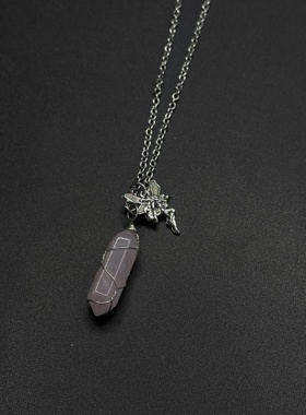 天使之翼藏银梅花六棱柱吊坠项链女小众设计感锁骨链颈链R30307