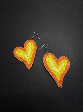 Vintage古着设计感古早风独特小众黄色爱心耳饰F61756