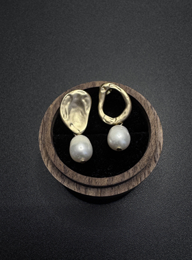 New Vintage 古著珍珠金属极简哑光耳坠时尚气质耳饰P60659