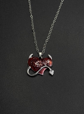 哥特式暗黑风滴油字母心形项链万圣节礼物恶魔之心吊坠R30106