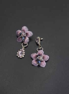 新娘琉璃花朵粉色晨袍礼服气质个性耳针甜美高级感耳饰品R22709