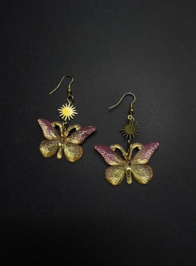 Vintage古着设计感古早风独特小众耳环彩色太阳耳饰耳钉P72958