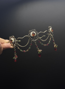 复古红色水滴玫瑰花项链夸张小众个性时尚百搭项链F121109