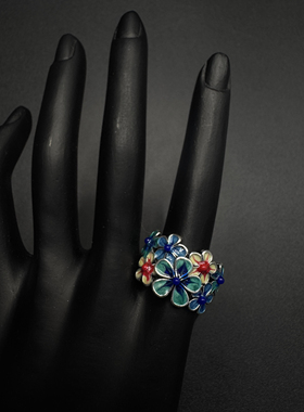 New Vintage古著设计感小众复古花团锦簇戒指
