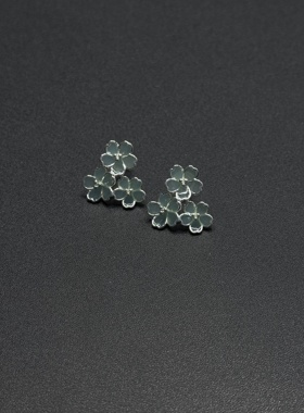 冰岛繁花轻透蓝粉耳环女气质小众设计感花朵耳钉精致感耳饰P11859