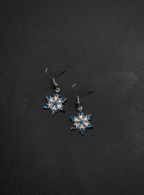 爆款浅蓝色托帕石耳环气质耳钉女款雪花巨好看高级感耳饰P12959