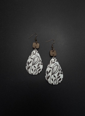 Vintage古著新款时尚复古风水滴形彩色纹理女士耳饰P90756