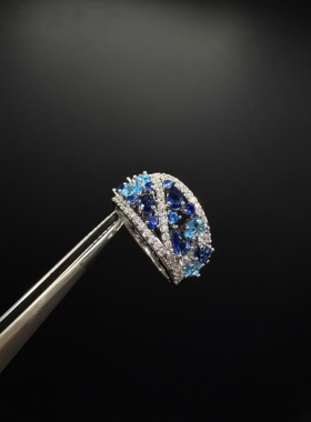 Vintage古着设计感古早风独特小众戒指复古蓝宝石戒指P71552