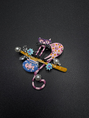 New Vintage 古著 卡通胸针女彩色珐琅胸花可爱猫咪胸针R22007