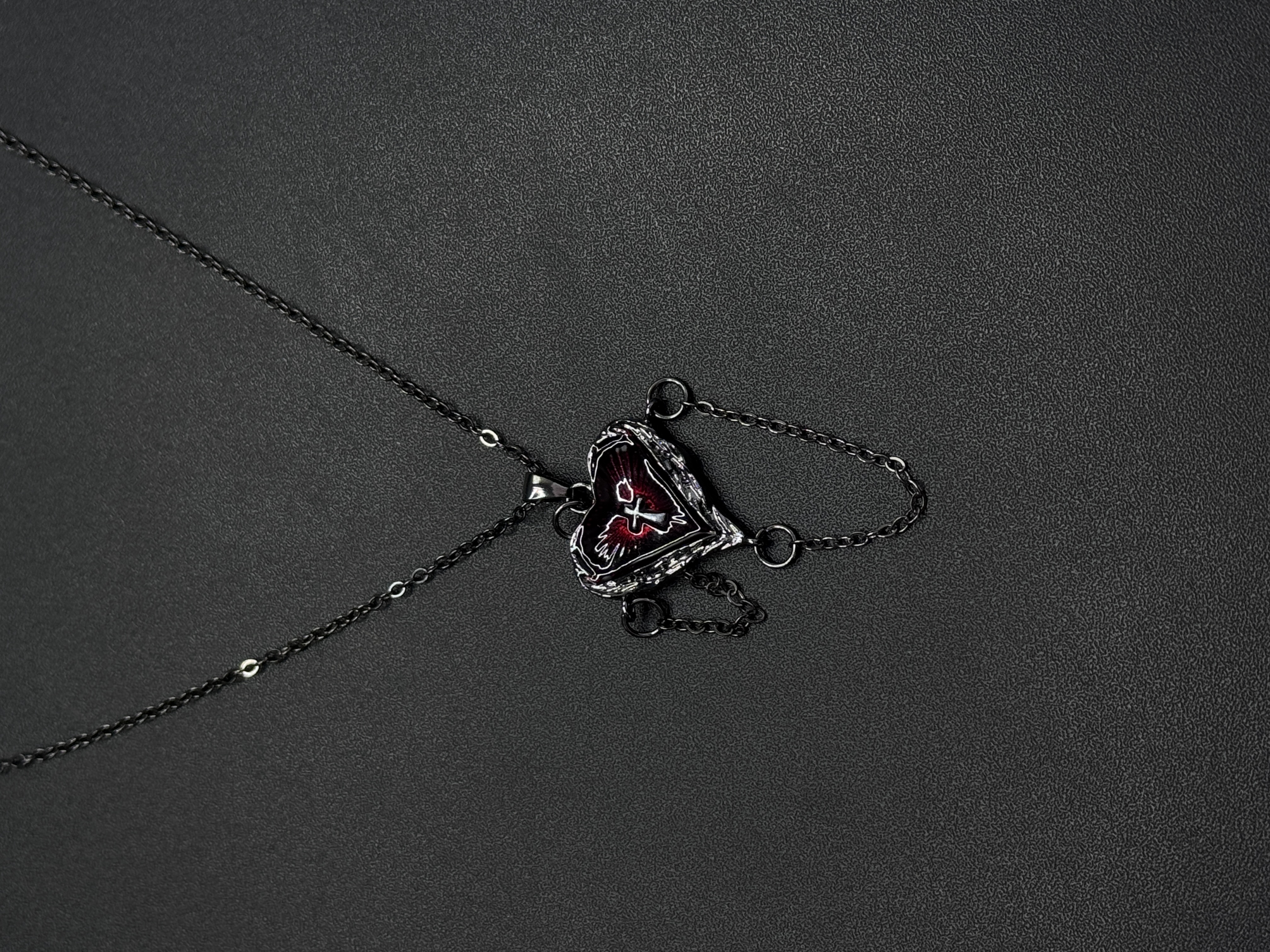 Vintage古著暗黑风十字架爱心项链哥特亚文化复古朋克项链P120151