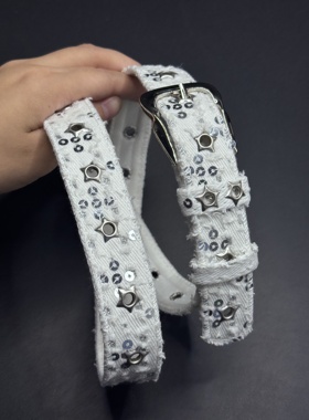 Vintage古著女款白色牛仔布腰带高级设计感配牛仔裤短裙子R111960