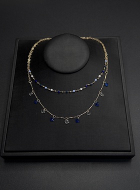 双层彩色水晶串珠项链女小众叠戴锁骨链高级感choker颈链R30108