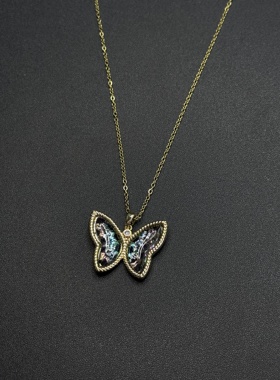 甜酷风蝴蝶锆石蝴蝶结彩色甜妹气质项链R30811