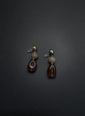 Vintage古着设计感古早风独特小众耳环豹纹爱心耳饰耳钉P72955