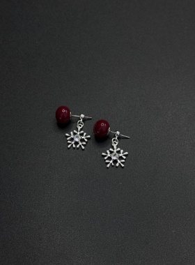 酒红色耳环精致轻奢高级感气质耳钉个性甜美百搭耳饰P11053