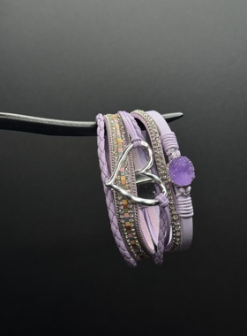 Vintage古著紫色爱心多层磁吸手小众设计高级轻奢精致款R40610