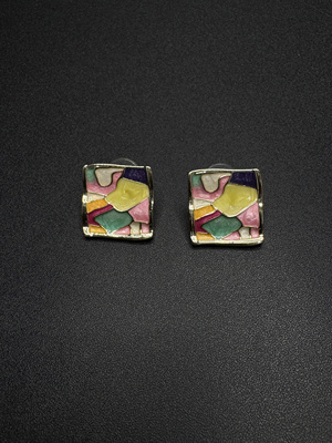 Vintage古著设计感古早风彩色珐琅耳钉P51607