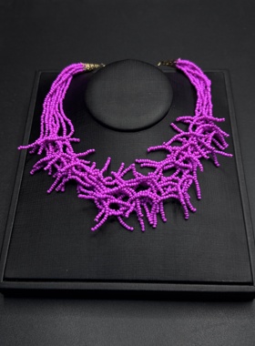 欧美风百搭项链紫色米珠热销颈链中古首饰多股项链R31716