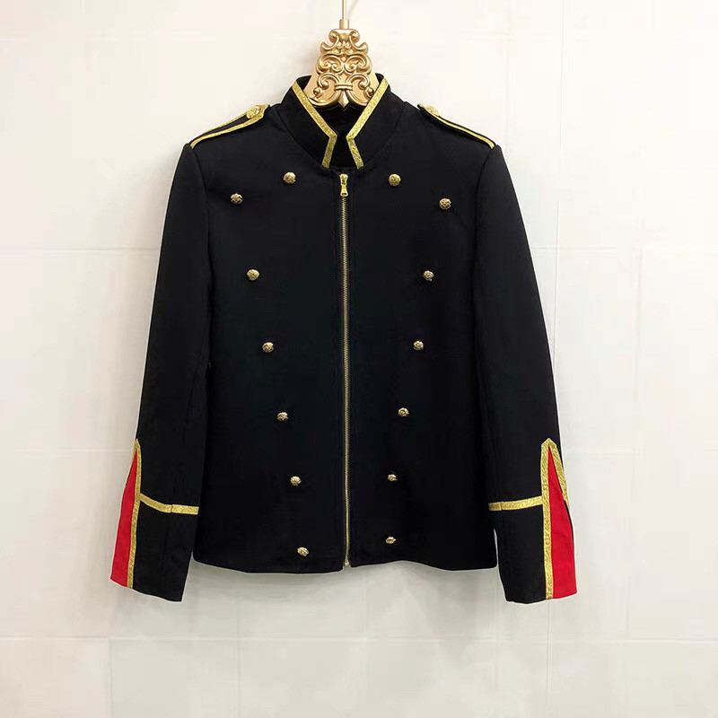 金边拼接撞色立领西装夹克秋季男休闲青年外套发型师夜店空少服帅