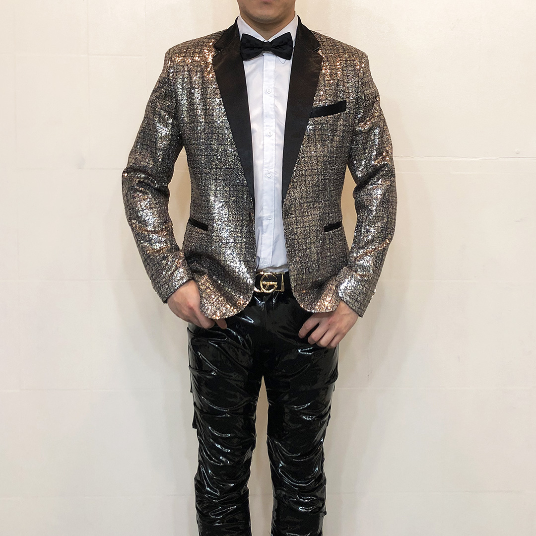 2022新款亮片西装男士单扣礼服主持人演出服婚礼伴郎新郎定制西服