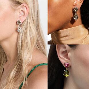 欧美外贸饰品Oscar复古高级感气质奢华三角形彩色水晶设计师耳夹