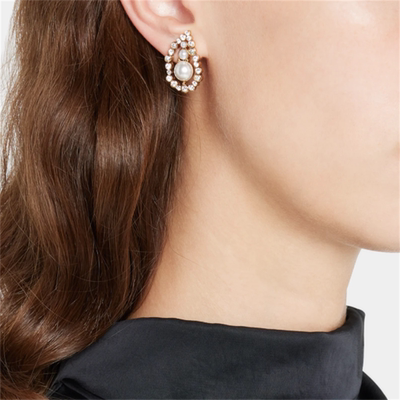 oscar复古做旧珍珠镶钻耳钉