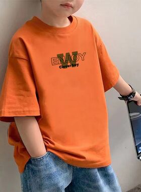 夏季纯棉男童黑白拼色短袖T恤