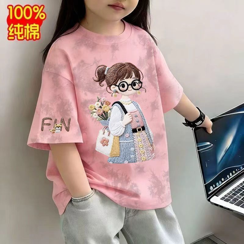 女童短袖T恤2026新款中大童夏季女孩纯棉宽松上衣t恤潮流个性童装