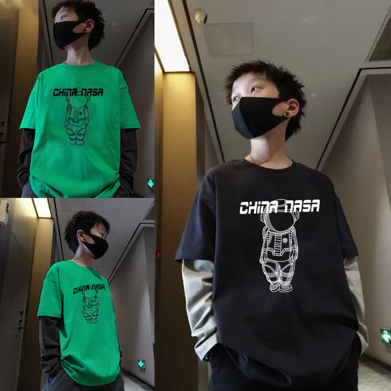 男童假两件长袖T恤卡通拼接