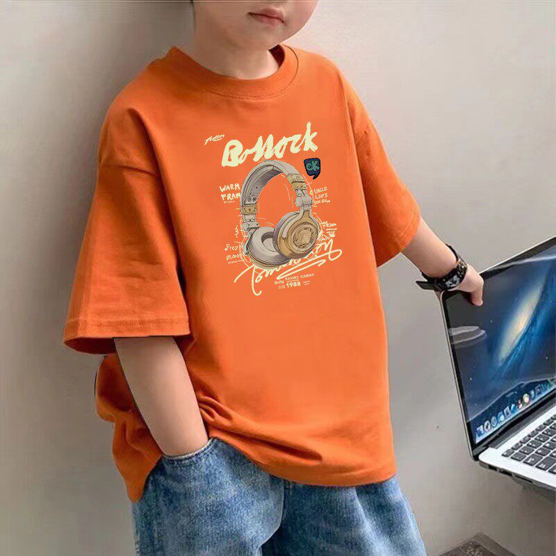 男童夏季2026新款韩版潮流印花宽松上衣百搭圆领纯棉酷帅短袖T恤