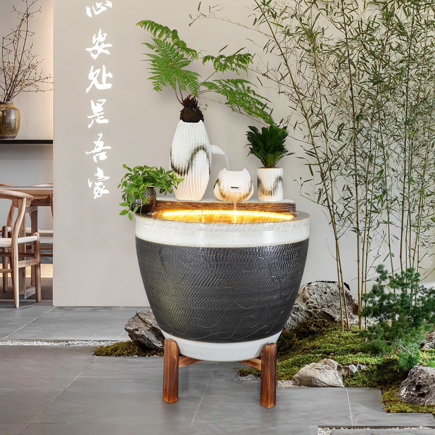 景德镇陶瓷大缸古法养鱼缸客厅阳台陶罐流水喷泉水循环造景荷花缸