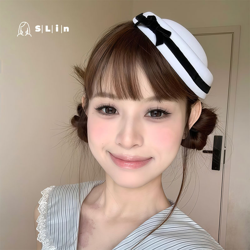 黑白丝绒蝴蝶结小礼帽头饰赫本英伦海军风jk少女学院圆顶水手
