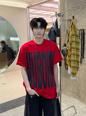 叁贰叁 新款复古风字母印花短袖T恤宽松圆领美式休闲半袖上衣