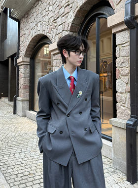 SES 【权志龙同款】经典双排扣西服套装高级感宽松休闲西装外套