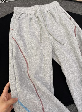 新款宽松灰色休闲裤明线设计弯刀裤时尚流行薄款高级感百搭直筒裤