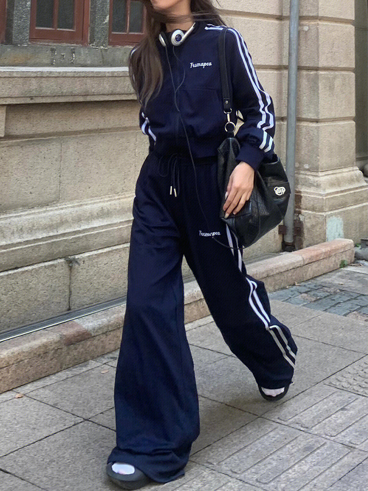 학생 소녀 복고풍 미국 운동복 정장 여성 봄 가을 패션 거리 운동복 바지 캐주얼 투피스 세트