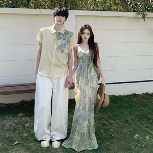 度假风抹胸连衣裙显瘦衬衫 ins设计感法式 一裙一衣2026新款 情侣装