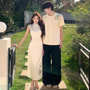 无袖 新中式 夏季 2026新款 改良旗袍连衣裙设计感一裙一衣 刺绣情侣装