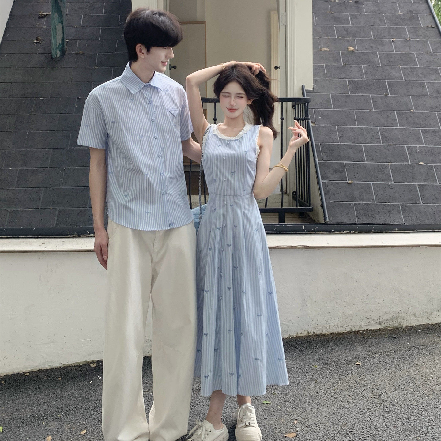情侣装一裙一衣2026新款夏季法式学院风无袖连衣裙设计感时尚潮流
