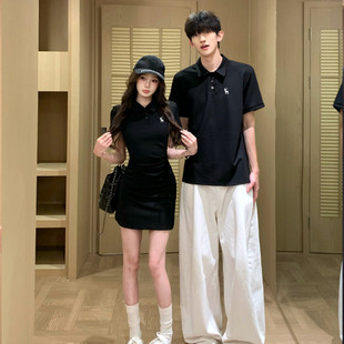 情侣装夏装2026新款法式Polo领包臀连衣裙简约休闲学院风男女短袖