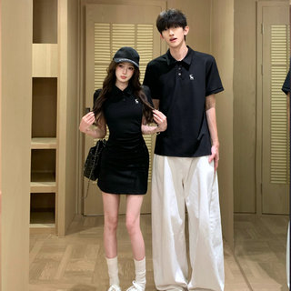 情侣装夏装2026新款法式Polo领包臀连衣裙简约休闲学院风男女短袖