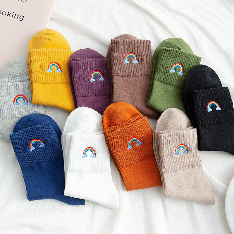 fashion womens socks cotton rainbow stripes