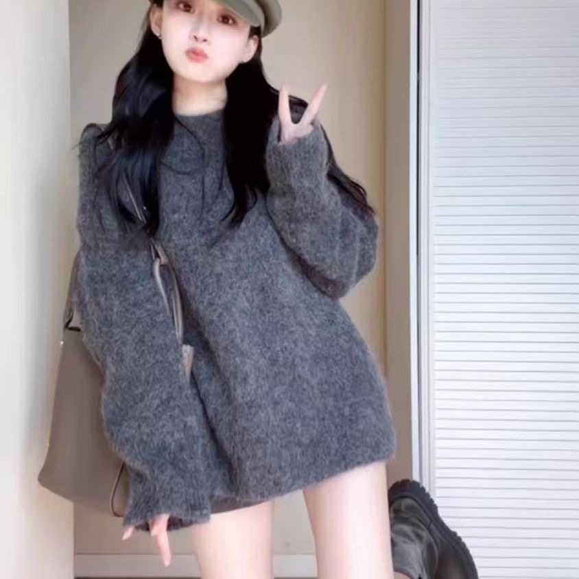 深秋初冬穿搭灰色宽松慵懒风中长款海马毛毛衣女美拉德针织衫上衣,女装/女士精品,毛针织衫,淘宝优惠券,粉丝福利购,淘宝优惠卷