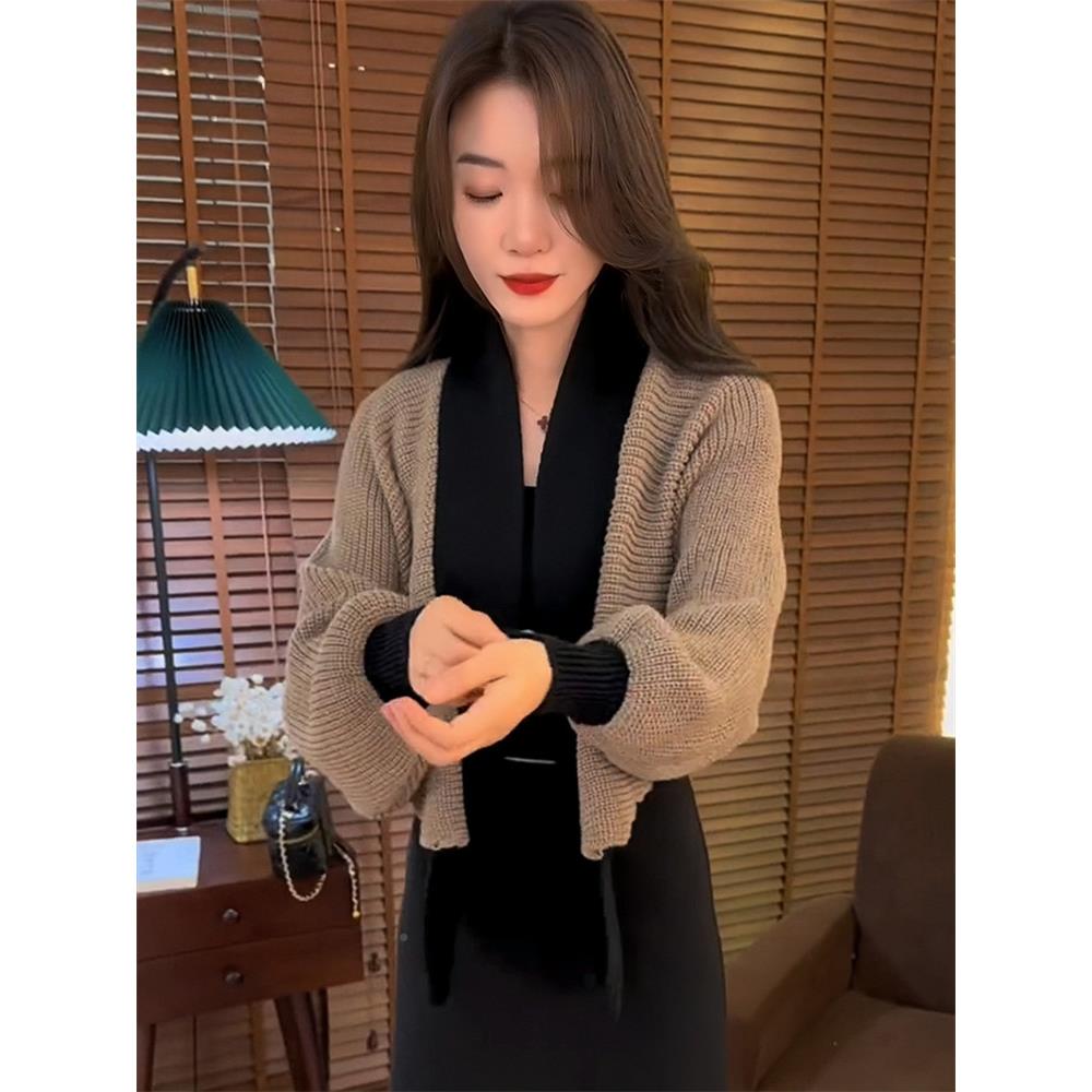 慵色懒宽风红毛衣女装秋冬季2024新LFY款外士穿女开衫外套松披肩