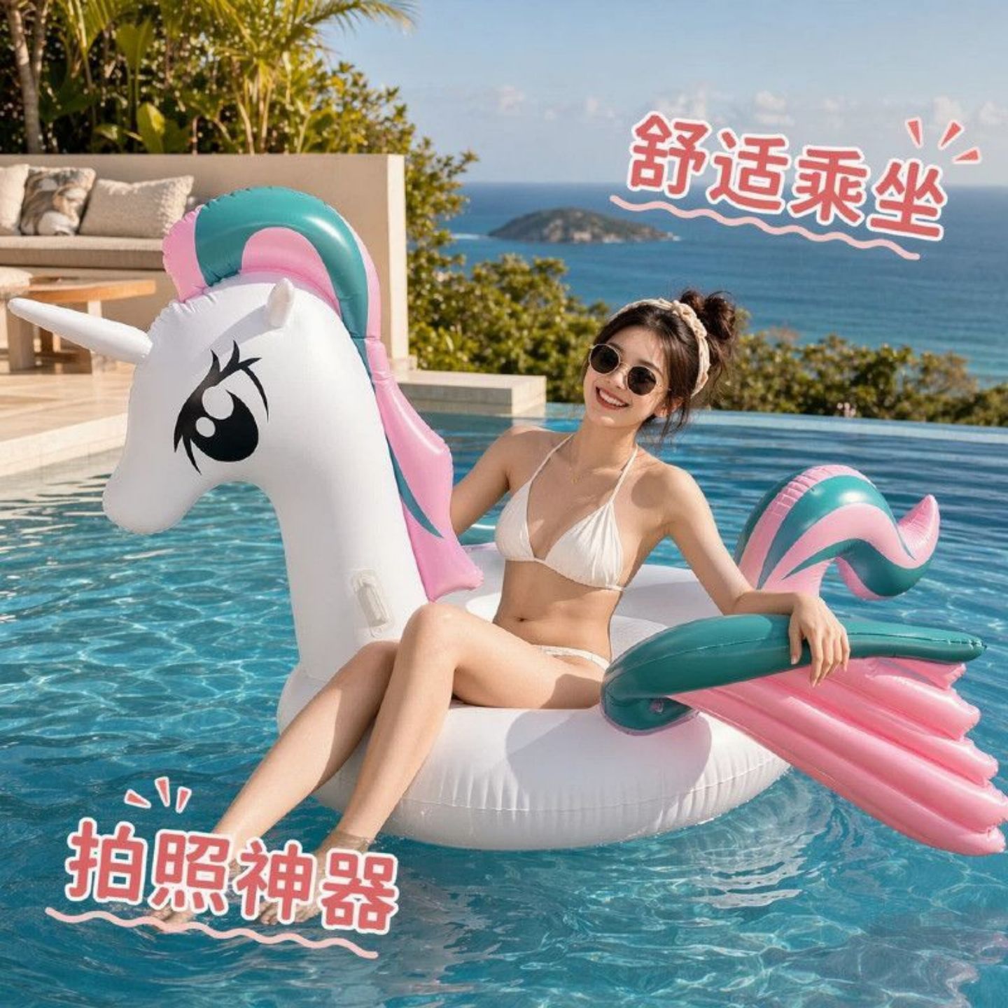 独角兽游泳圈水上坐骑双人加厚