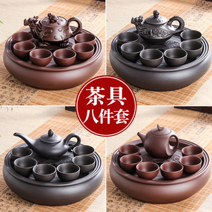 紫砂功夫茶具套装现代家用简约圆形茶盘泡茶整套潮汕陶瓷茶壶
