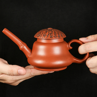 潮州朱泥紫砂壶大红袍半手工家用小容量长嘴渔翁壶泡茶壶功夫茶具