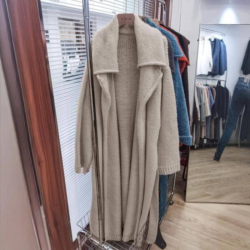 级感长款马海毛毛衣套外女秋冬新高款加翻HNU厚浴袍大衣领针织开