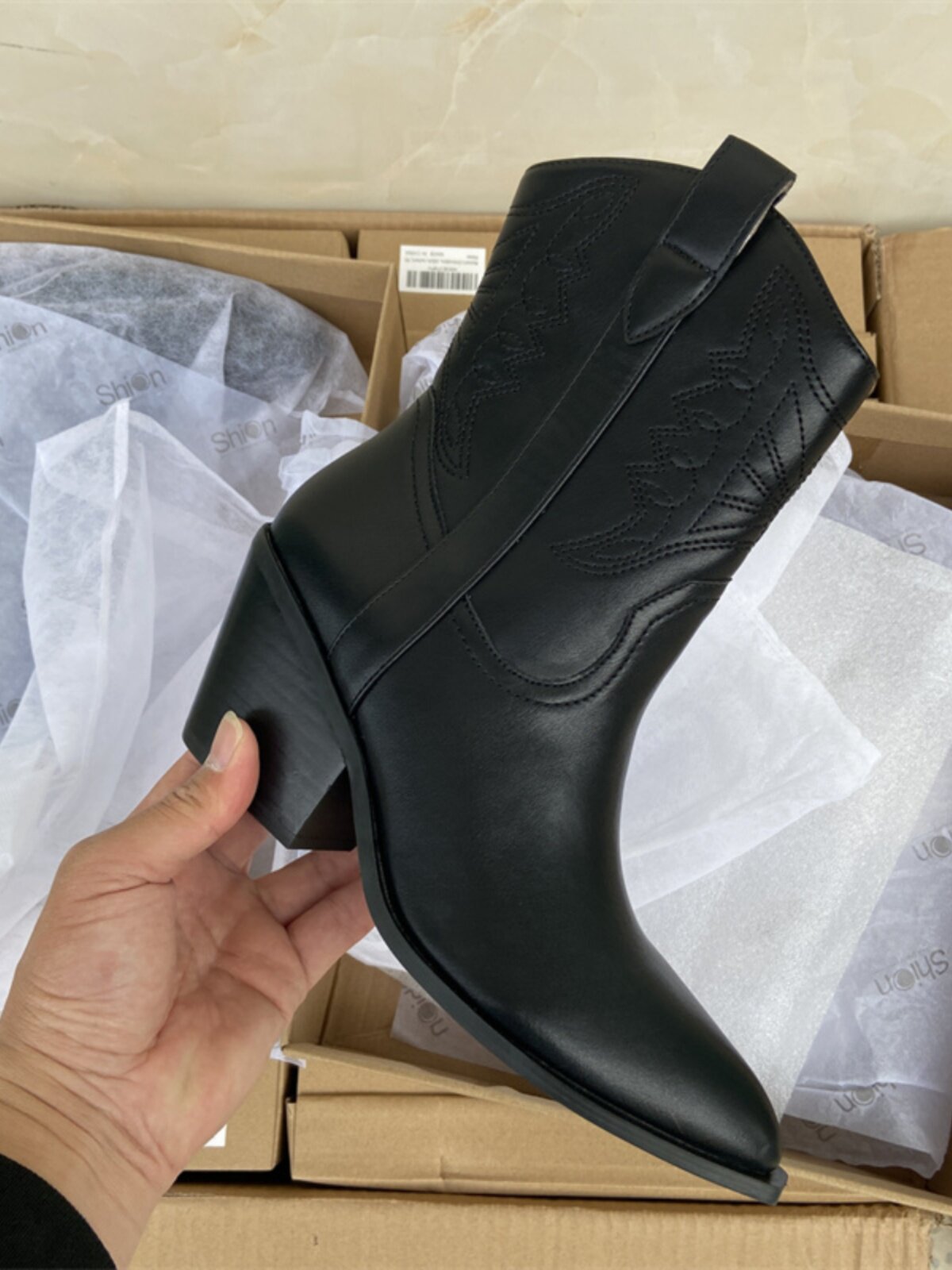 FOREIGN TRADE ORIGINAL SINGLE VERSATILE RETRO BLOCK HEEL POINTED TOE BOOTIE WOMENS BOOTS WESTERN BOOTS COWBOY BOOTS CHELSEA SINGLE BOOTS PLUS SIZE